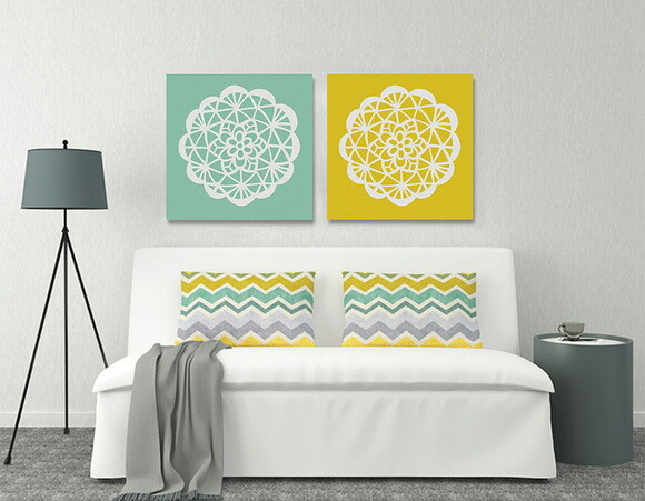 Quadro Pintura em Par de Telas Mandala Renda - 50x50cm