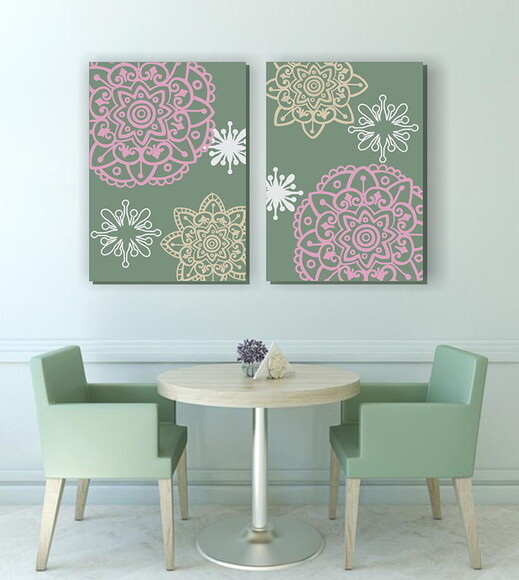 Quadro Pintura em Par de Telas Mandala Verde 50x70cm