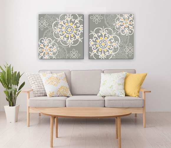 Quadro Pintura em Par de Telas Renda Floral 70x70cm