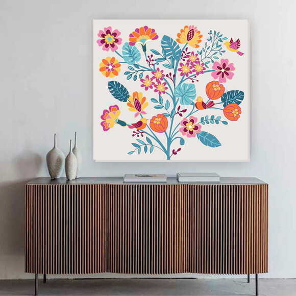 Quadro Pintura em Tela Floral Arvore Colorida 110x100cm