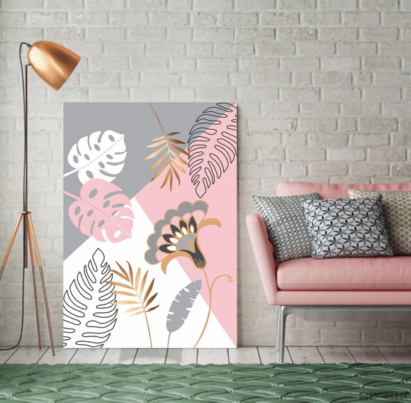 Quadro pintura em Tela Botânica Cinza 100X70cm