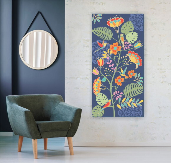 Quadro pintura em Tela Floral Azul 120x60cm