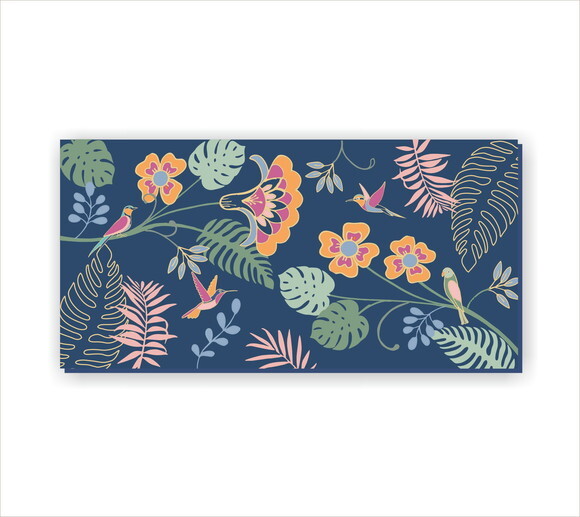 Quadro pintura em Tela Floral Azul e Bronze 120x60cm