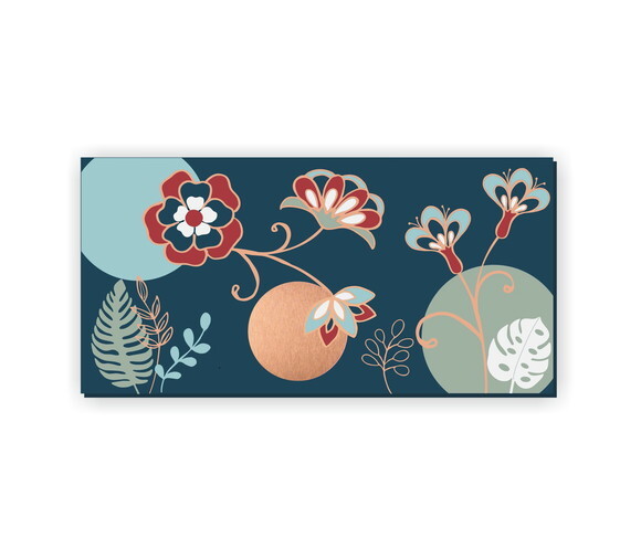 Quadro Pintura em Tela Floral azul bronze 100X50cm