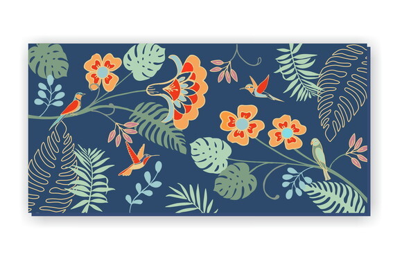 Quadro pintura em Tela Floral Azul 140x70cm