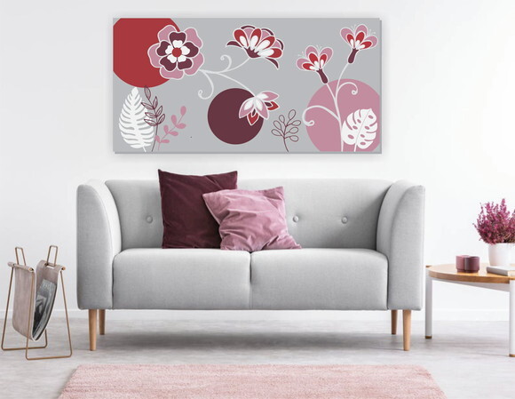 Quadro Pintura em Tela Floral Cinza Bordô 100X50cm