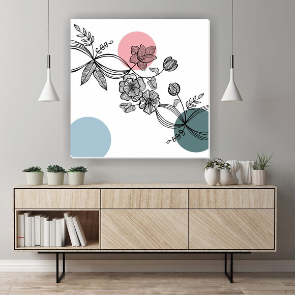 Quadro pintura em Tela Floral PB 90x90cm