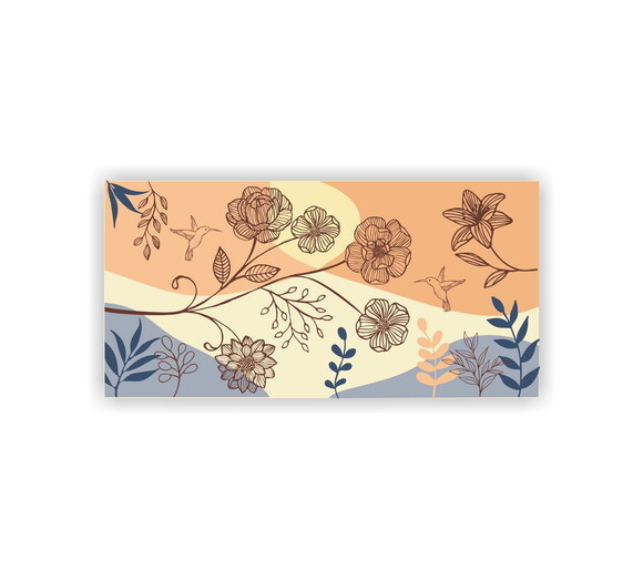 Quadro pintura em Tela Floral Orgânica Azul 120x60cm