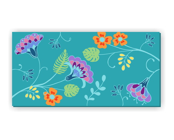 Quadro Pintura em Tela Floral Turquesa 100X50cm