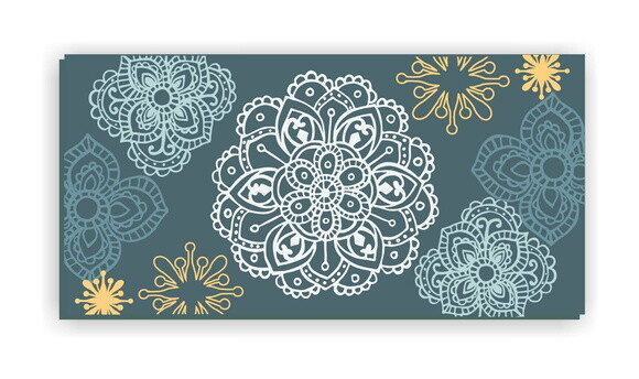 Quadro pintura em Tela Mand. Floral Petroleo 100X50cm