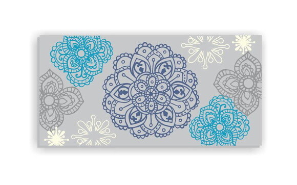 Quadro pintura em Tela Mand. Floral Cinza 100X50cm