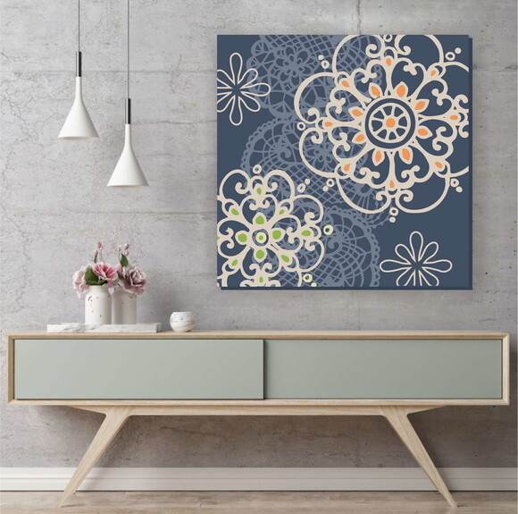 Quadro Pintura em Tela Mandala c/Renda 70x70cm