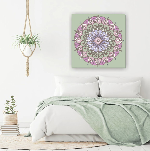 Quadro Pintura em Tela Mandala Verde 80x80cm