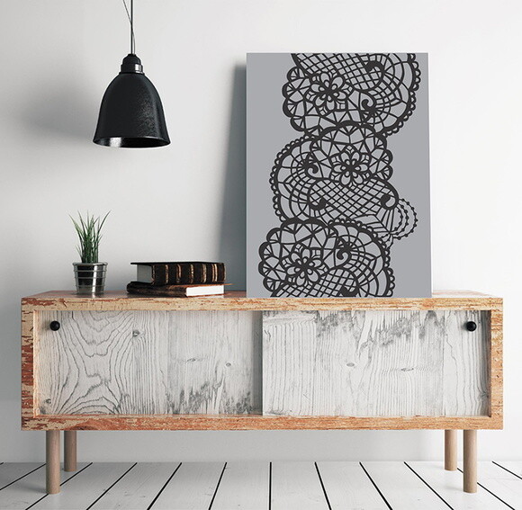 Quadro Pintura em Tela Rendada Cinza e Preta 50x70cm