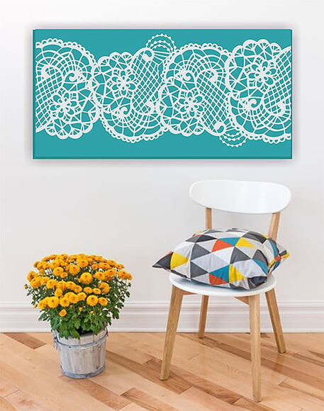 Quadro Pintura em Tela Rendada Turquesa 100X50cm