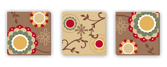 Quadro Pintura em Trio de Telas Floral Amarela 60X60cm