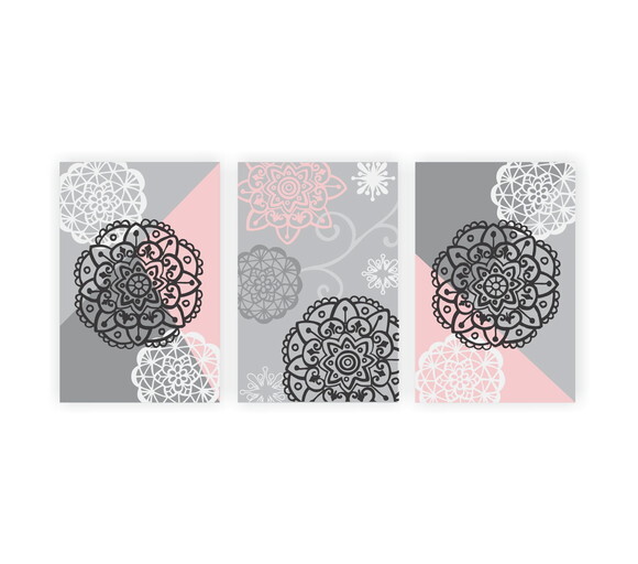 Quadro pintura em Trio de Telas Geo Mandalas 40x60cm