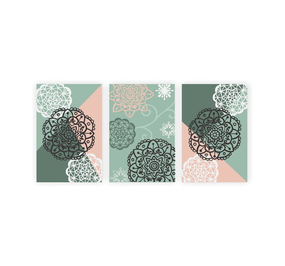 Quadro pintura em Trio de Telas Geo Mandalas II 40x60cm