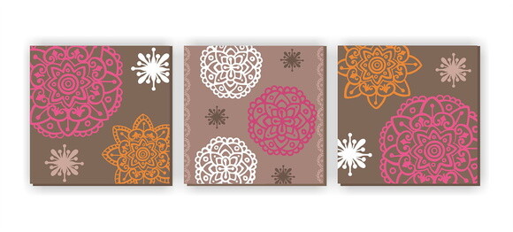 Quadro Pintura em Trio de Telas Mandala Camurça 60X60cm