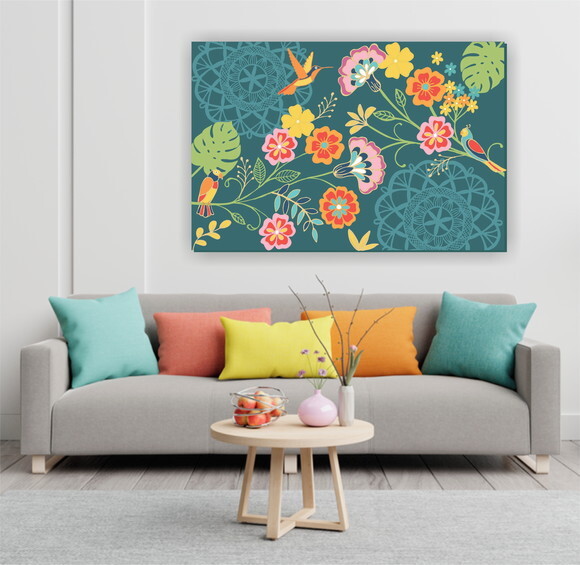 Quadro pintura Tela Floral Mandala Tropical Verde 120x80cm
