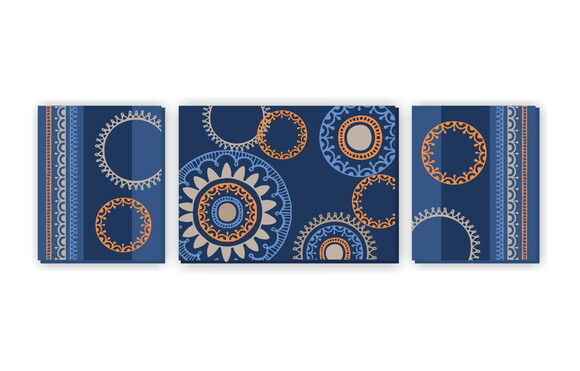 Trio de Telas Decorativas Henna Azul/Laranja