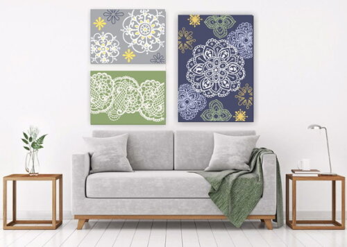 Composição 3 Quadros Pintura em tela Azul/Verde