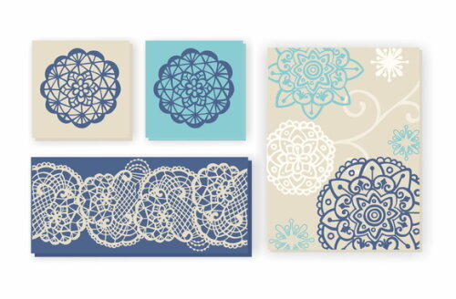 Composição 4 Quadros Pintura em tela Fendi/Azul