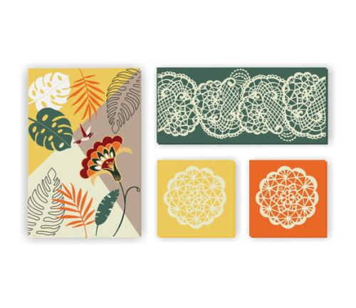 Composição 4 Telas Floral e Mandalas - Pintado Â Mão