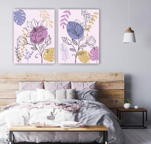 Par de Quadros Pintados à Mão Orgânico Lilás 60x80cm Cada