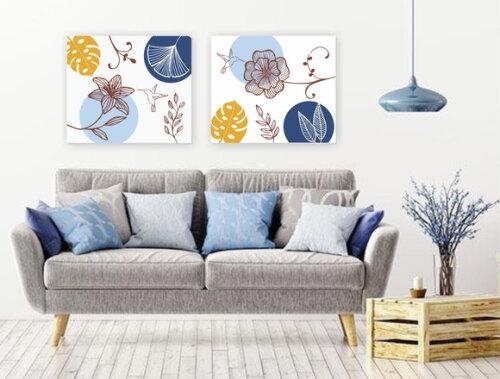 Par Telas Decorativas Pintadas à mão Garden Azull 70x60cm