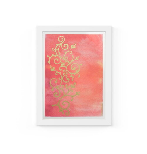 Quadro com Moldura Arabesco Coral Ouro 33x24cm