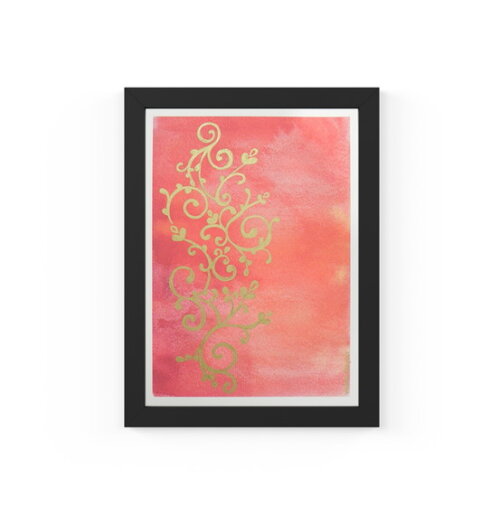 Quadro com Moldura Arabesco Coral Ouro 33x24cm