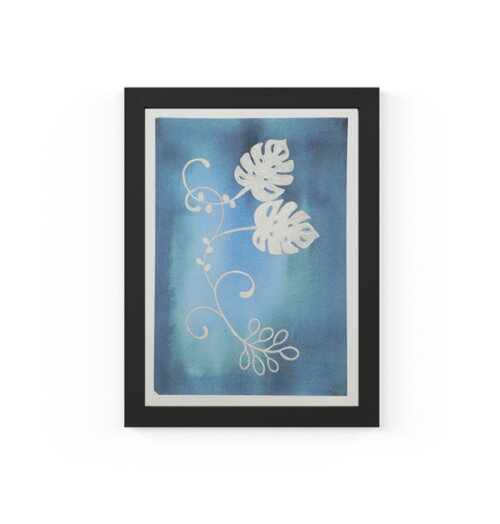 Quadro com Moldura Costela Azul Prata 33x24cm