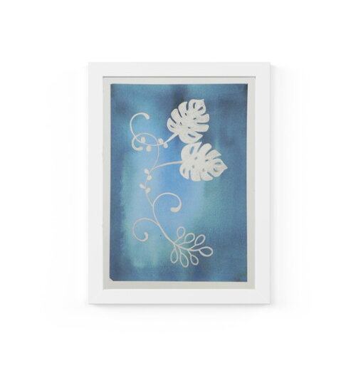 Quadro com Moldura Costela Azul Prata 33x24cm
