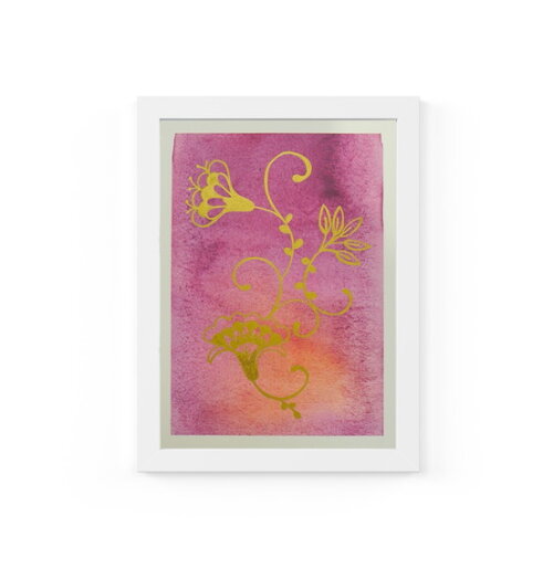 Quadro com Moldura Floral Lilás Ouro 33x24