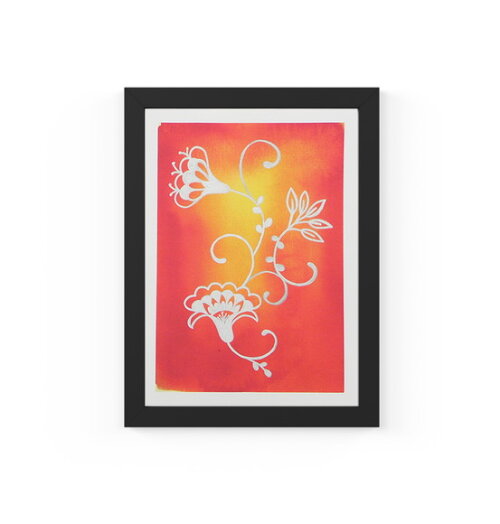 Quadro com Moldura Floral Laranja Prata 33x24cm