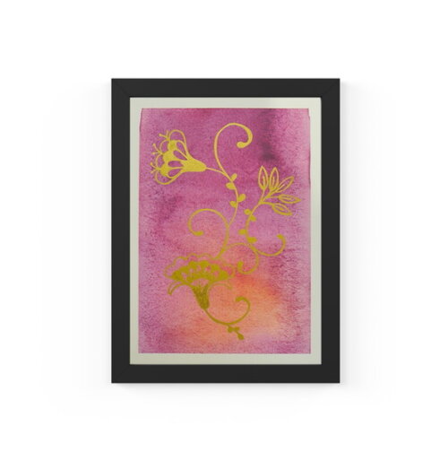 Quadro com Moldura Floral Lilás Ouro 33x24