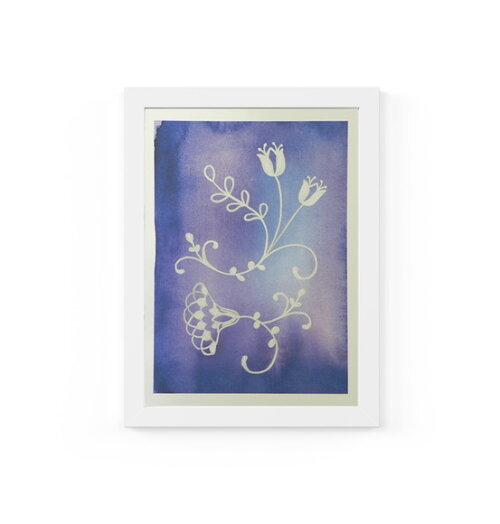 Quadro com Moldura Floral Lilás Prata 33x24cm