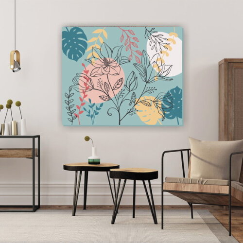 Quadro Pintado à Mão Floral Orgânico Turquesa 110x90cm
