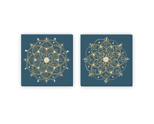 Quadro Pintura em par de Telas Azul Ouro 60X60cm