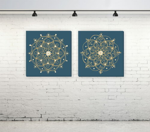 Quadro Pintura em par de Telas Azul Ouro 60X60cm