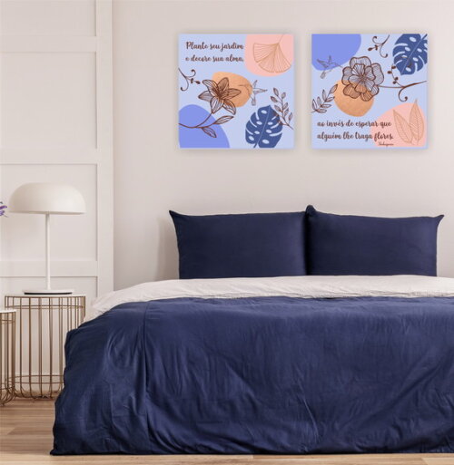 Quadro Pintura em Par de Telas Floral Organico 60X60cm