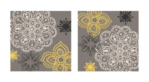 Quadro pintura em Par de Telas Floral Cinza/Ama - 50x50cm