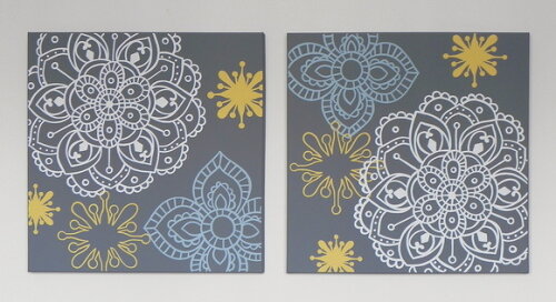 Quadro Pintura em par de Telas Floral Cinza 60X60 cm