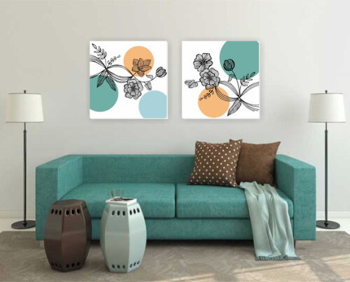 Quadro Pintura em Par de Telas Floral Verdel 70x70cm