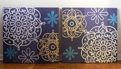 Quadro pintura em Par de Telas Mandala Azul 60X60