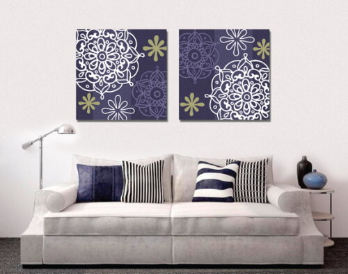 Quadro pintura em par de telas Mandala Azul 70x70