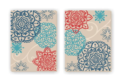 Quadro pintura em Par de Telas Mandala Azul Vermelha 60x80cm
