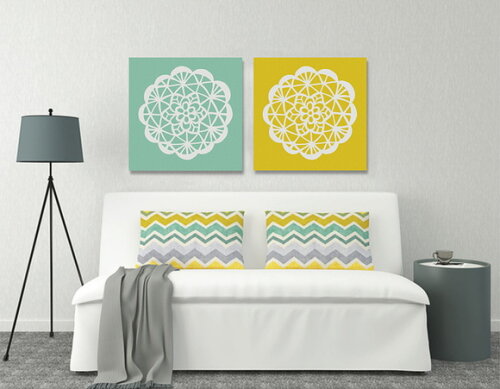 Quadro Pintura em Par de Telas Mandala Renda - 50x50cm