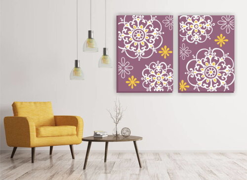 Quadro Pintura em Par de Telas Mandala Roxo 50x70cm